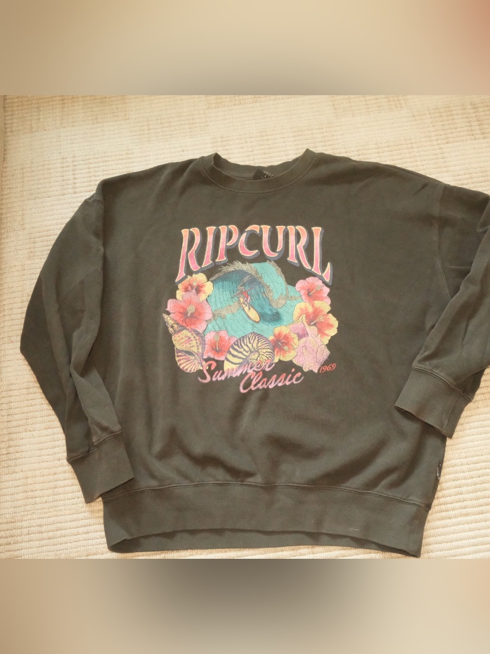 Rip Curl Black Crewneck Sweatshirt with Multicolor Surf Graphic